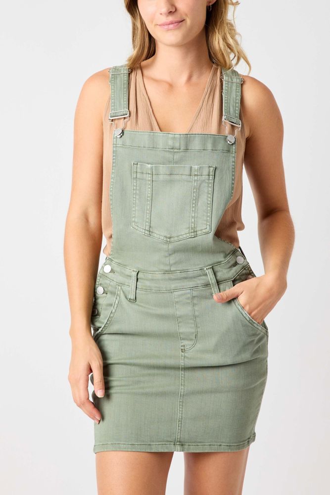 Judy Blue High Waist Garment Dyed Sage Overall Skirt Denim Dress 2822