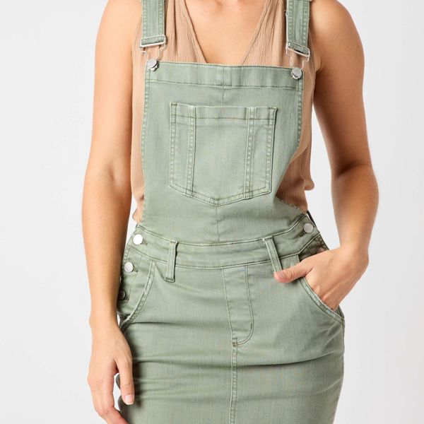 Judy Blue High Waist Garment Dyed Sage Overall Skirt Denim Dress 2822