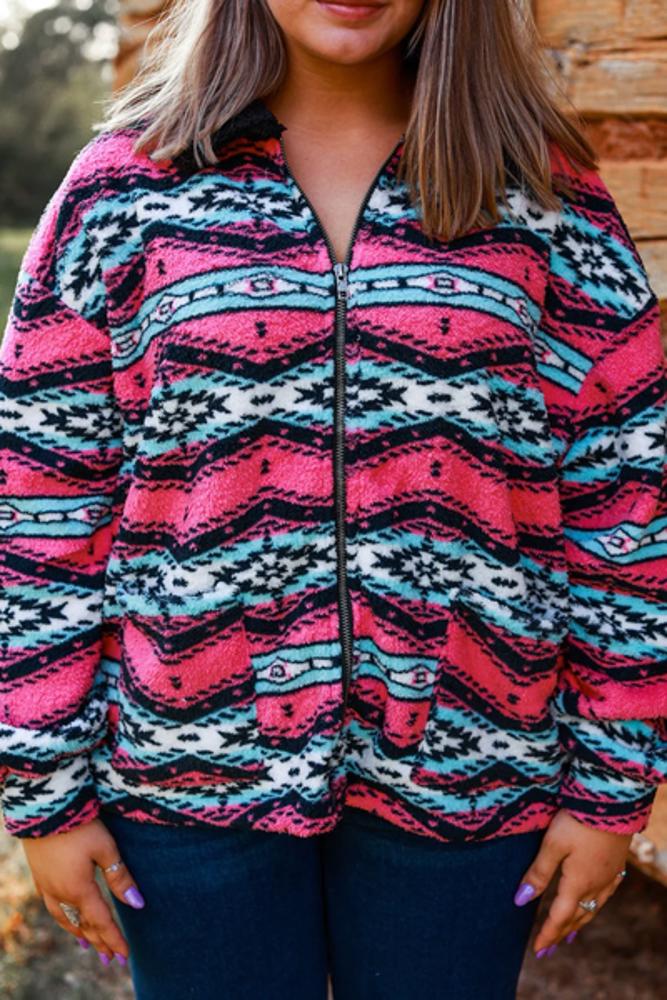 Southern Grace Mountain Time Zip Up Jacket, Aztec