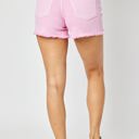  Judy Blue Mid Rise Garment Dyed Pink Fray Hem Denim Short 150225