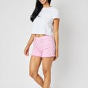  Judy Blue Mid Rise Garment Dyed Pink Fray Hem Denim Short 150225