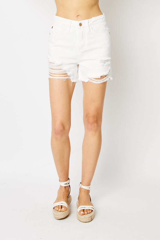 Judy Blue High Waist Rigid Magic Destroy White Denim Short 150264