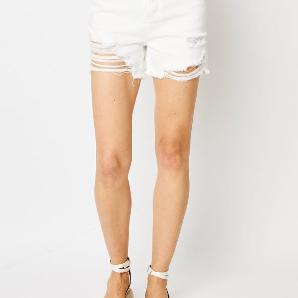 Judy Blue High Waist Rigid Magic Destroy White Denim Short 150264