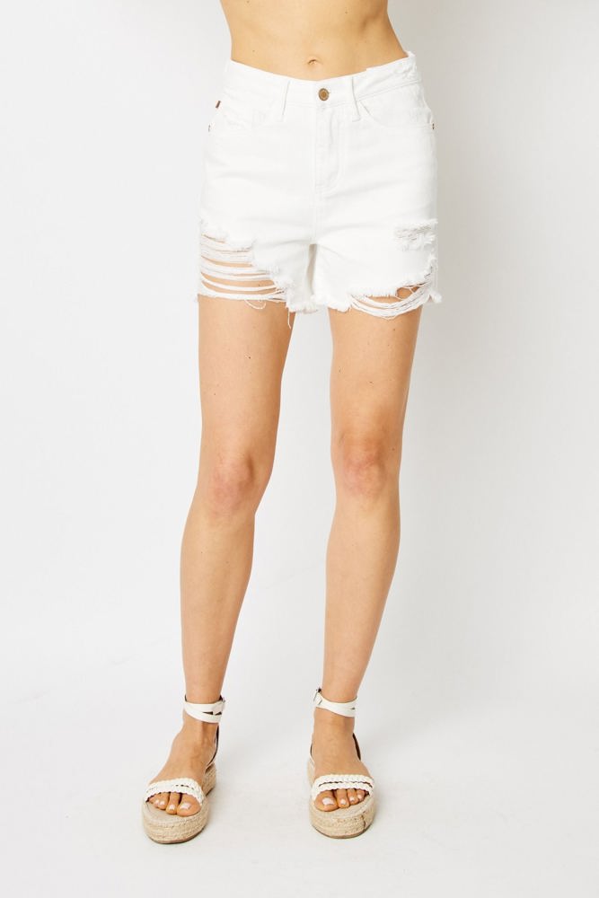 Judy Blue High Waist Rigid Magic Destroy White Denim Short 150264