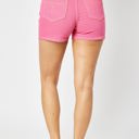  Judy Blue High Rise Garment Dyed Pink Embroidery Denim Short 150266