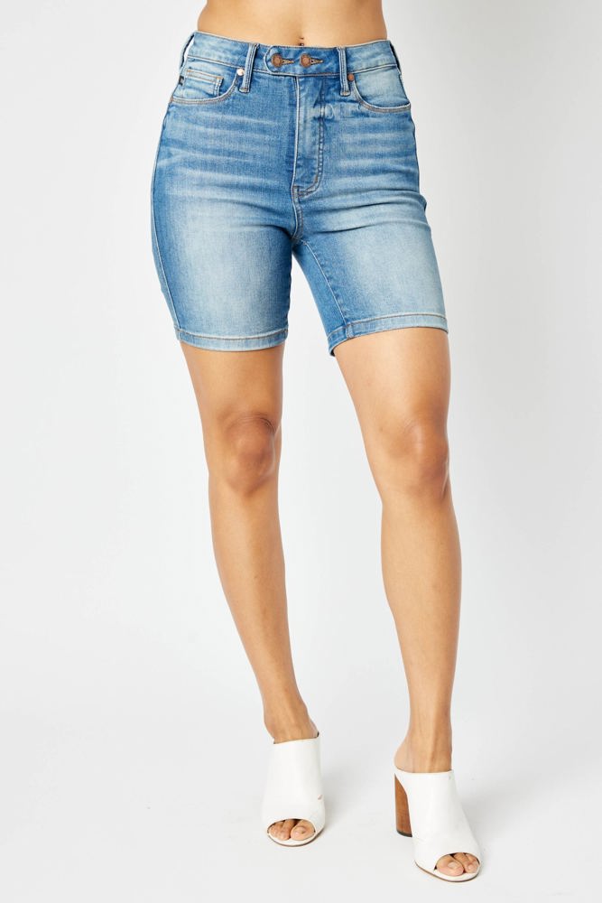 Judy Blue High Waist Tummy Control Double Button Bermuda Denim Short 150269