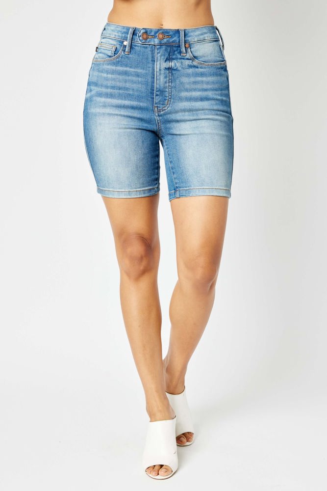 Judy Blue High Waist Tummy Control Double Button Bermuda Denim Short 150269