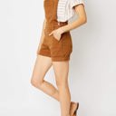  Judy Blue High Waist Garment Dyed Brown Destroy Cuffed Overall Denim Short 150241