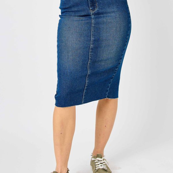 Judy Blue High Waist Back Slit Hem Mid Length Denim Skirt 2831