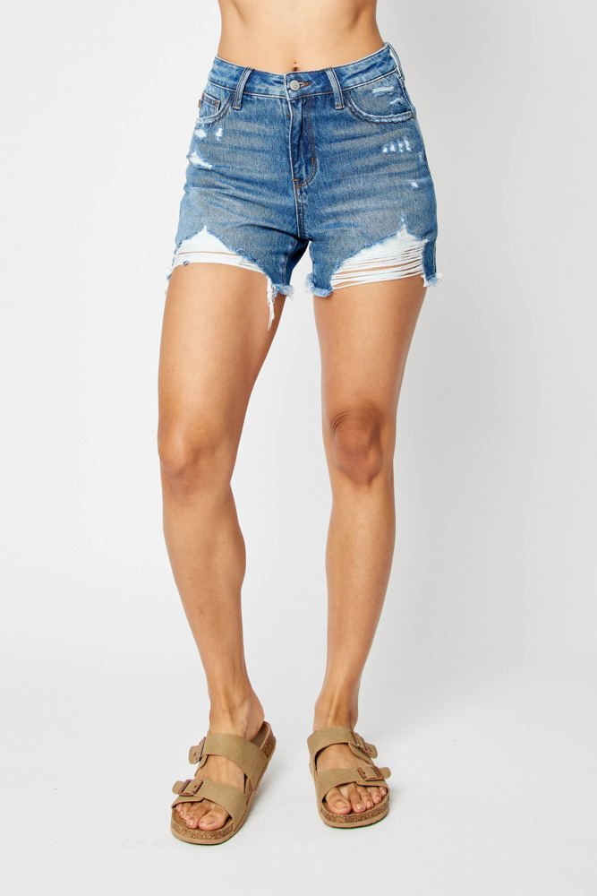 Judy Blue High Waist Rigid Magic Destroy & Fray Hem Denim Short 150251