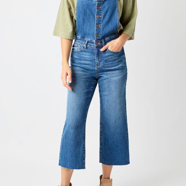 Judy Blue High Waist Wide Leg Crop Overall Denim 88676