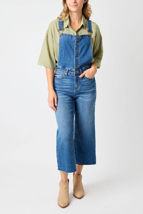 Judy Blue High Waist Wide Leg Crop Overall Denim 88676