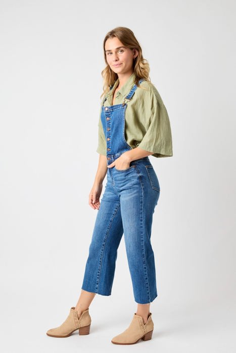 Judy Blue High Waist Wide Leg Crop Overall Denim 88676