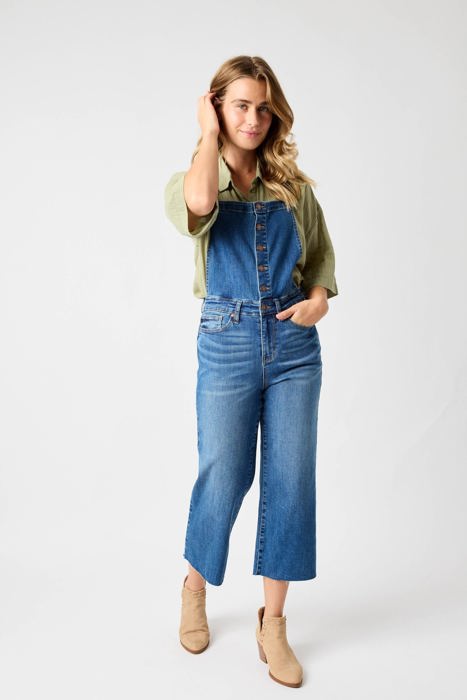 Judy Blue High Waist Wide Leg Crop Overall Denim 88676