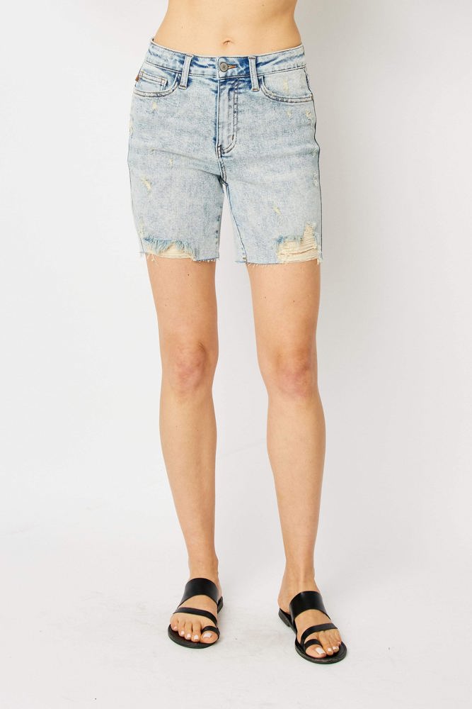 Judy Blue High Waist Mineral Wash Destroy Boyfriend Denim Short 150250