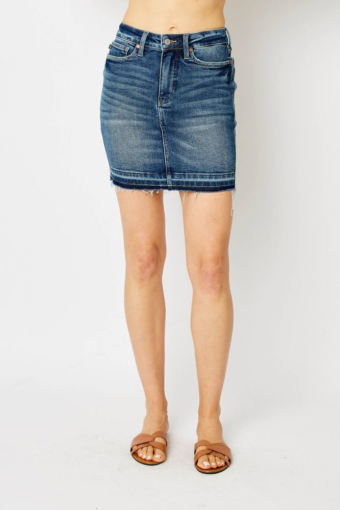 Judy Blue High Waist Tummy Control Release Hem Denim Skirt 2820