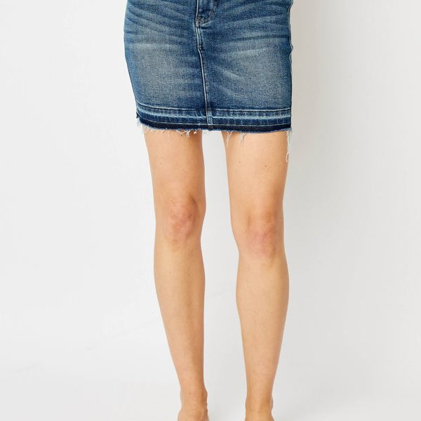 Judy Blue High Waist Tummy Control Release Hem Denim Skirt 2820