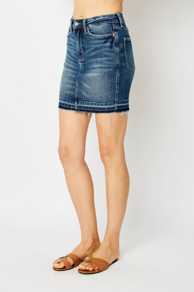 Judy Blue High Waist Tummy Control Release Hem Denim Skirt 2820