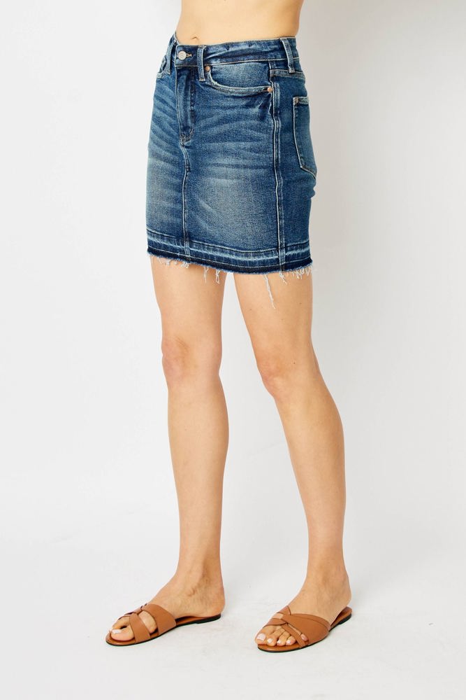 Judy Blue High Waist Tummy Control Release Hem Denim Skirt 2820