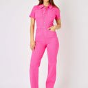  Judy Blue High Waist Garment Dyed Hot Pink Short Sleeve Straight Denim Jumpsuit 88834