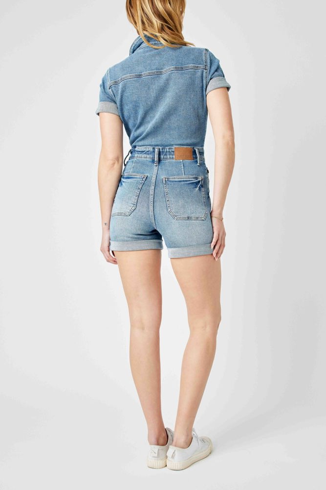 Judy Blue High Waist Short Sleeve Denim Romper 150244