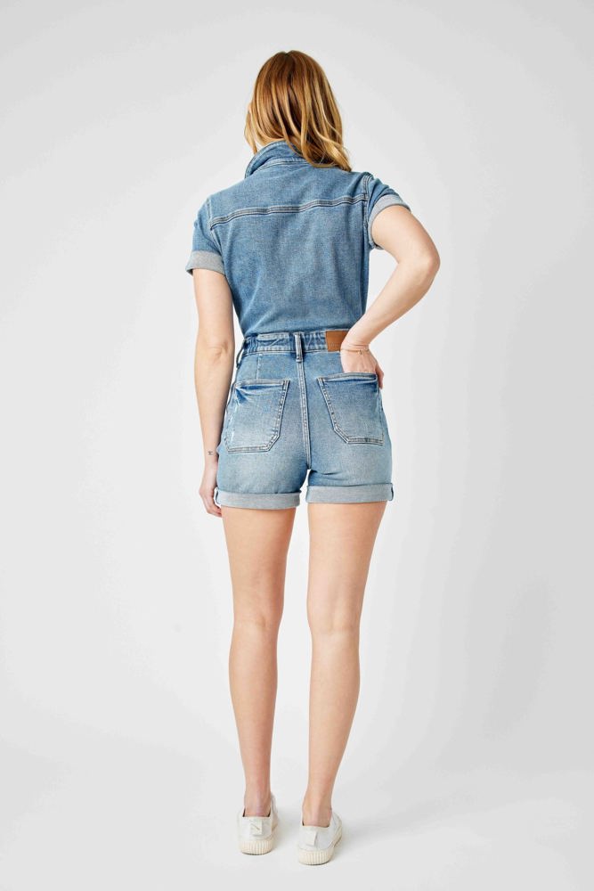 Judy Blue High Waist Short Sleeve Denim Romper 150244