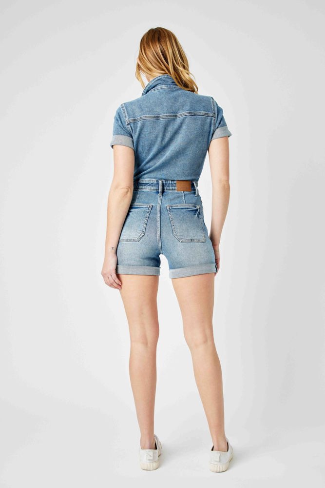 Judy Blue High Waist Short Sleeve Denim Romper 150244