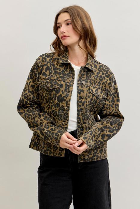 Judy Blue Boyfriend Leopard Print Denim Jacket 7885