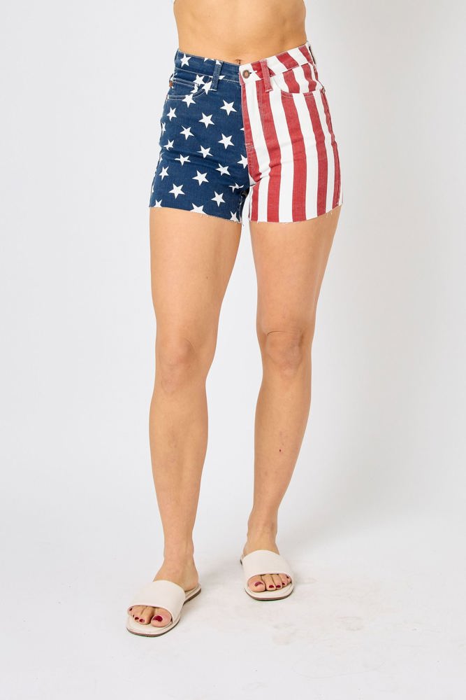 Judy Blue High Waist American Flag Fray Hem Denim Short 150273