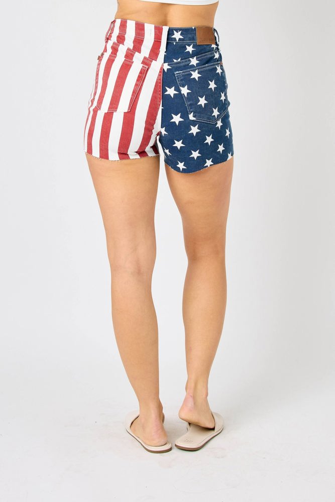 Judy Blue High Waist American Flag Fray Hem Denim Short 150273