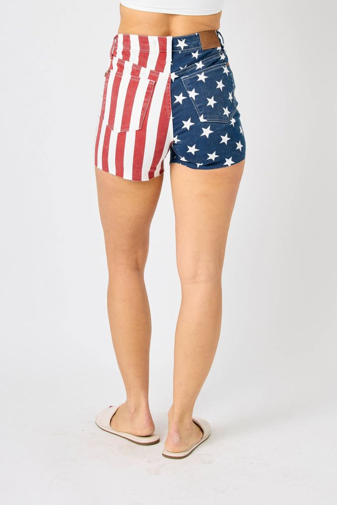 Judy Blue High Waist American Flag Fray Hem Denim Short 150273