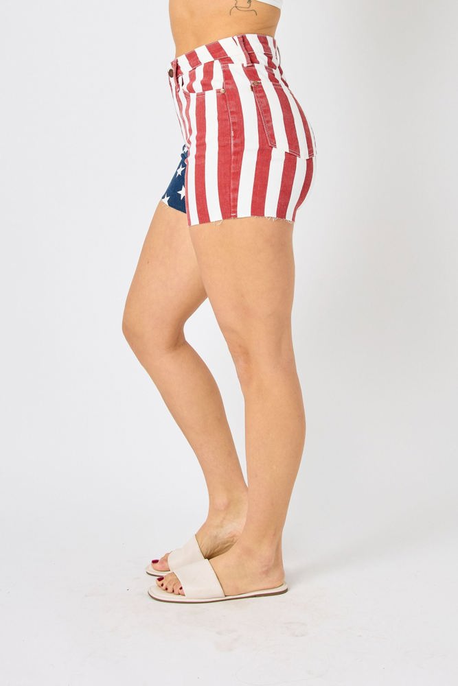 Judy Blue High Waist American Flag Fray Hem Denim Short 150273