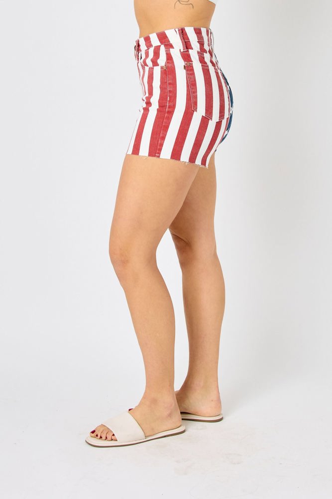 Judy Blue High Waist American Flag Fray Hem Denim Short 150273