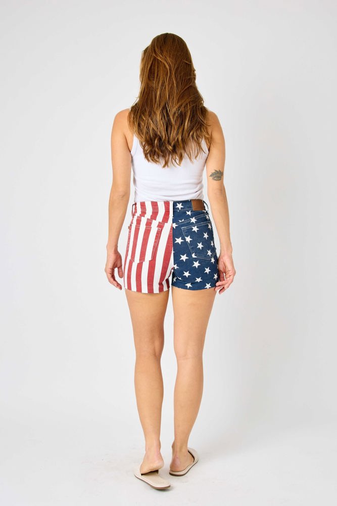 Judy Blue High Waist American Flag Fray Hem Denim Short 150273