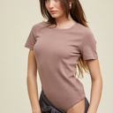  Wishlist Cotton-Blend Short Sleeve Thong Bodysuit, Chocolate