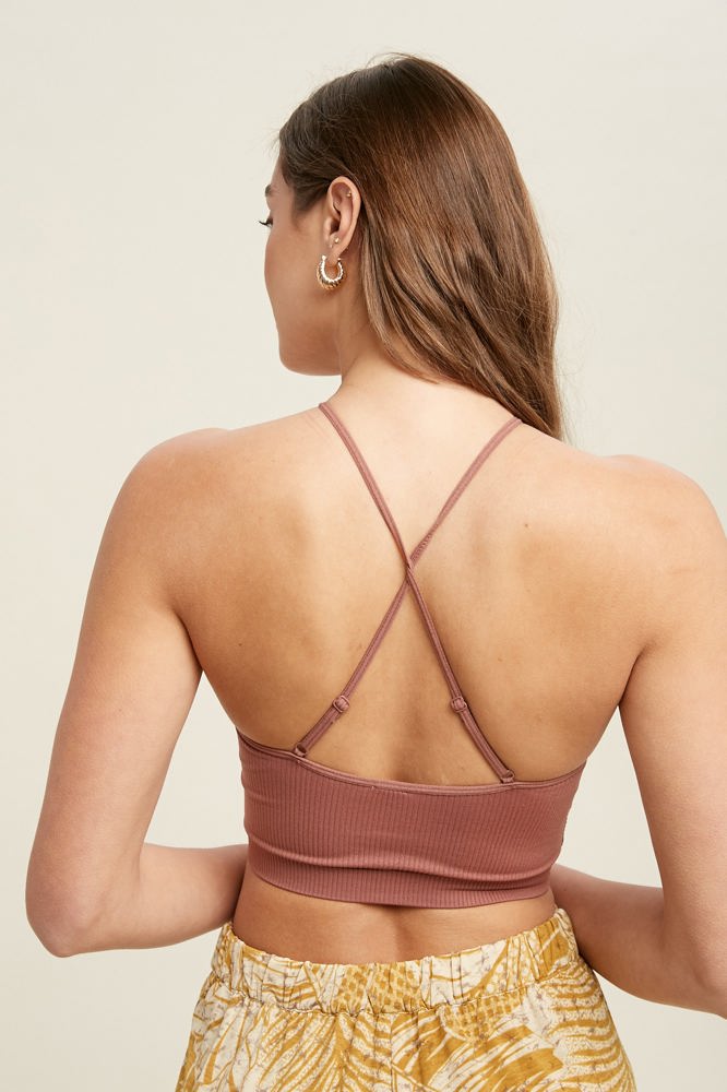 Wishlist Seamless Scoop Neck Bralette with Crossback, Red Bean