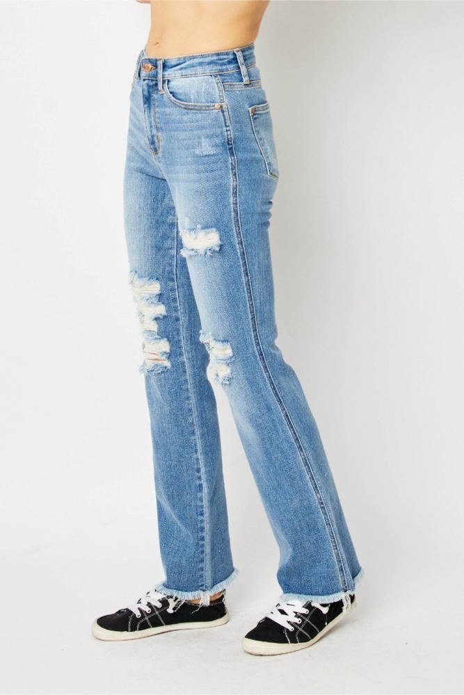 Judy Blue High Waist Destroy Fray Hem Bootcut Denim 82542