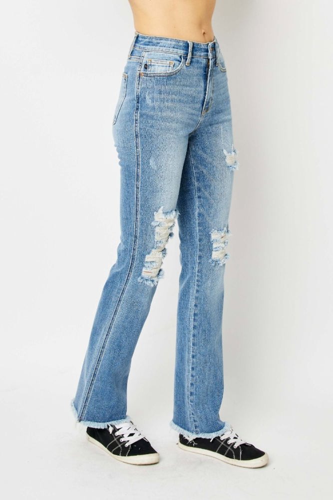 Judy Blue High Waist Destroy Fray Hem Bootcut Denim 82542