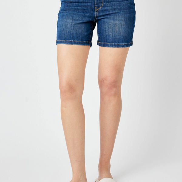 Judy Blue High Waist Elastic Waistband Mid Length Denim Short 150275