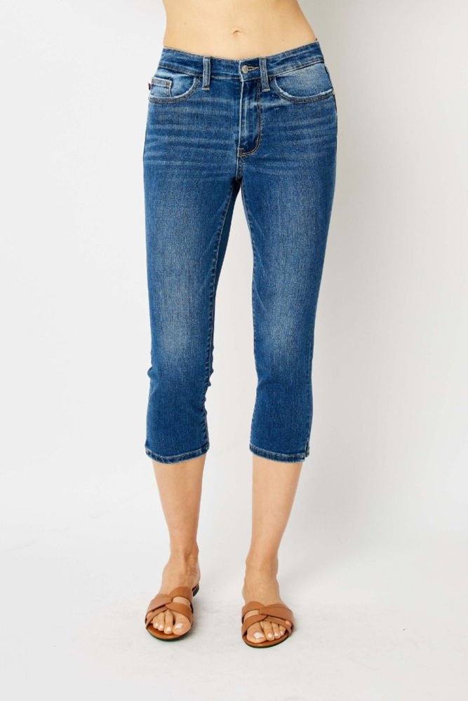 Judy Blue Mid Rise Side Slit Capri Denim 72113