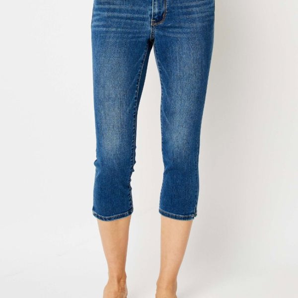 Judy Blue Mid Rise Side Slit Capri Denim 72113