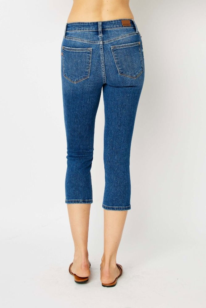 Judy Blue Mid Rise Side Slit Capri Denim 72113 - Plus