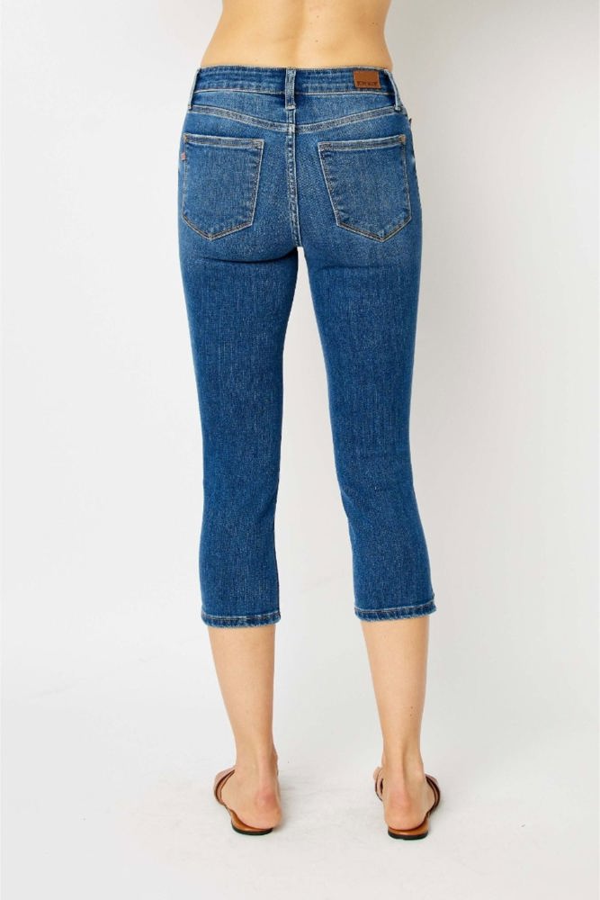 Judy Blue Mid Rise Side Slit Capri Denim 72113 - Plus