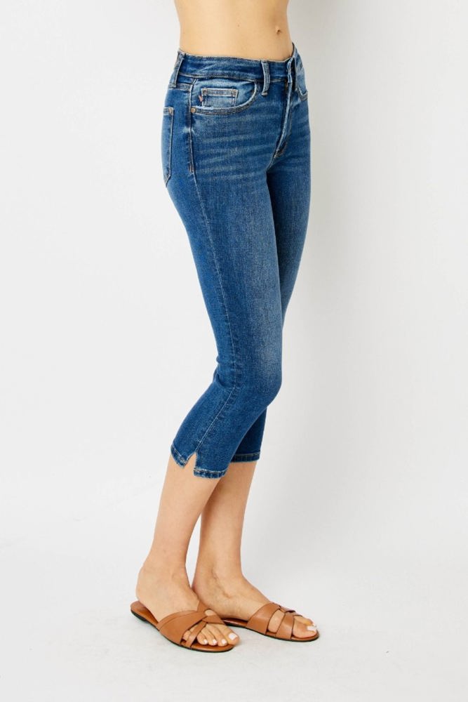 Judy Blue Mid Rise Side Slit Capri Denim 72113 - Plus