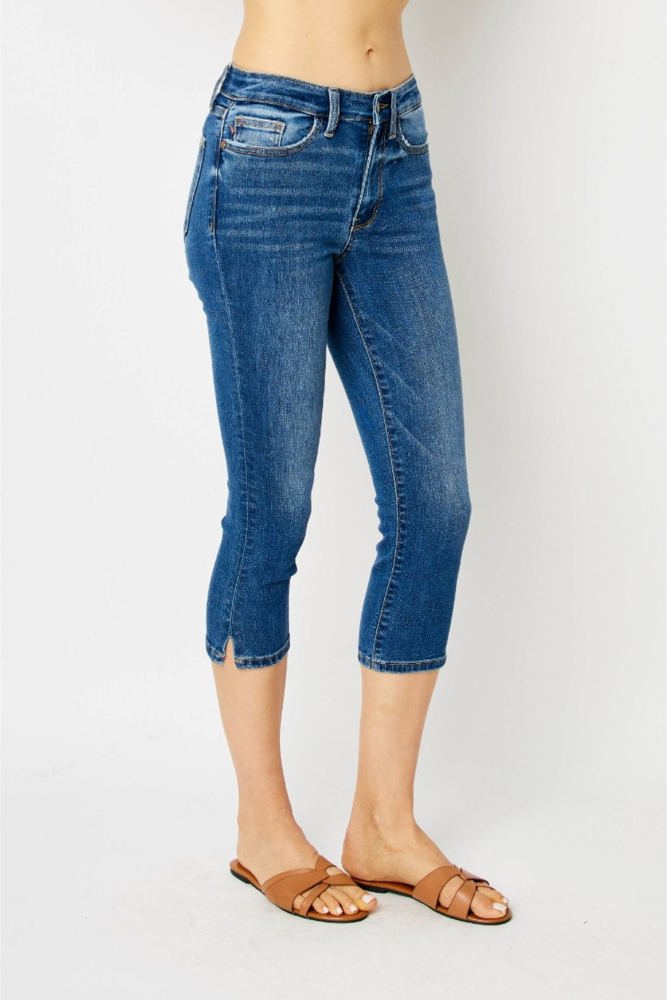 Judy Blue Mid Rise Side Slit Capri Denim 72113 - Plus