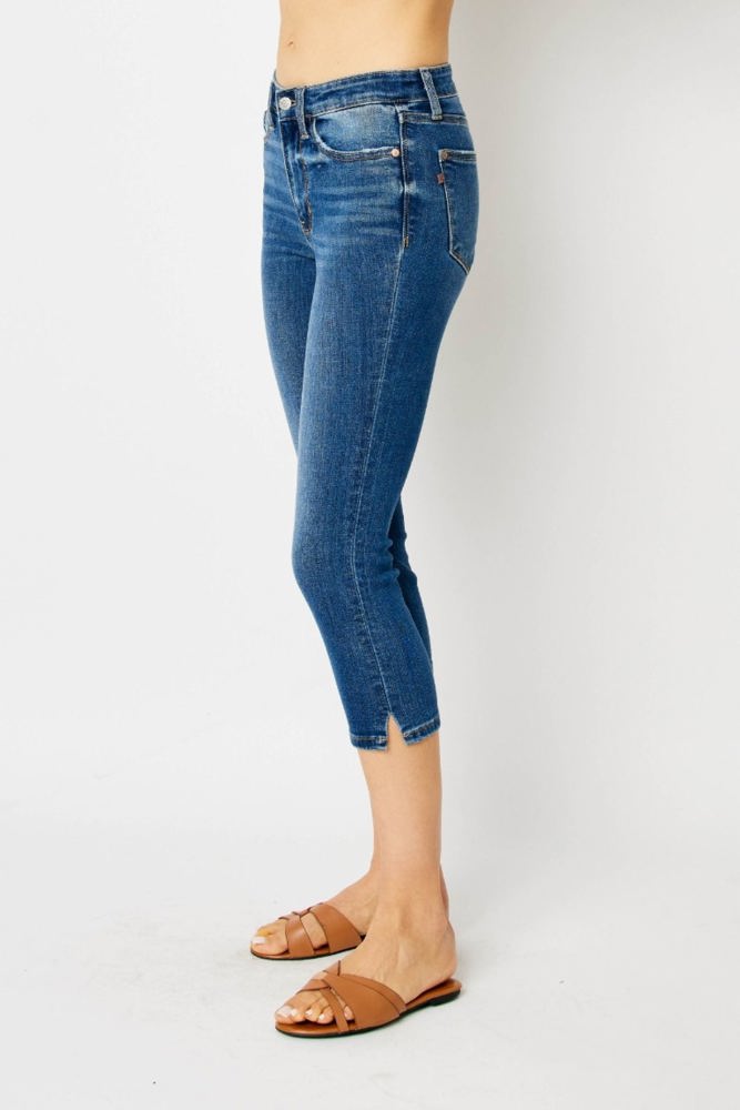 Judy Blue Mid Rise Side Slit Capri Denim 72113 - Plus