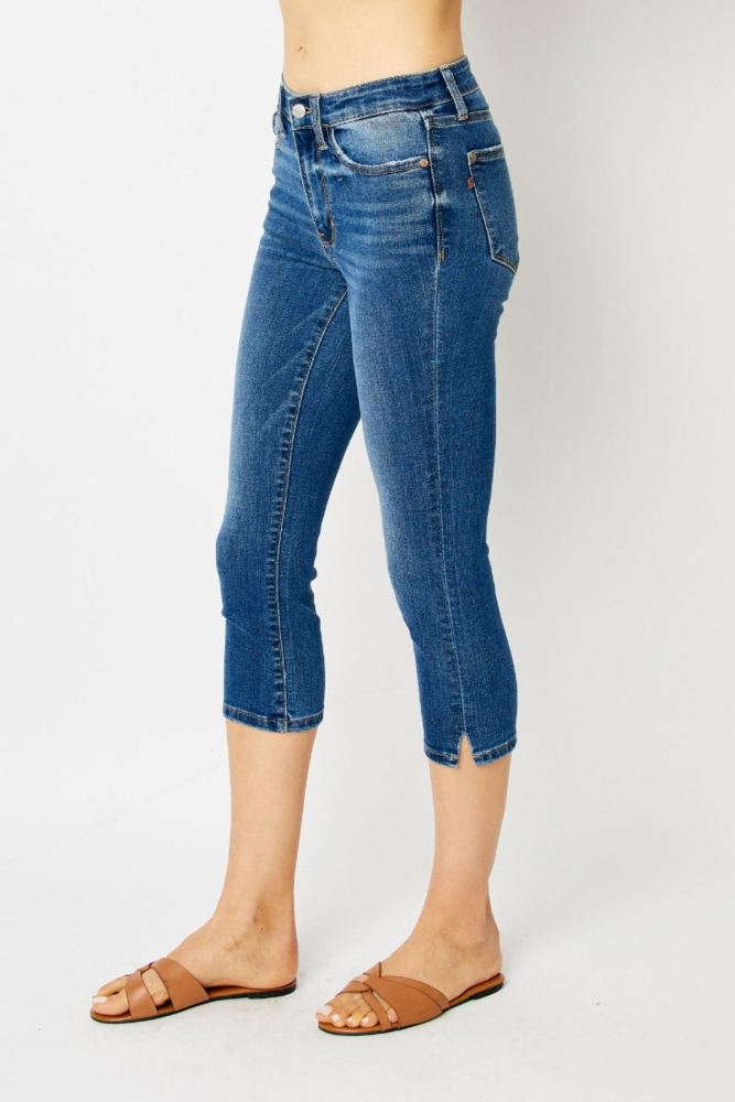 Judy Blue Mid Rise Side Slit Capri Denim 72113 - Plus