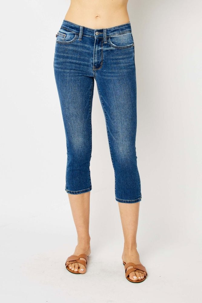 Judy Blue Mid Rise Side Slit Capri Denim 72113 - Plus