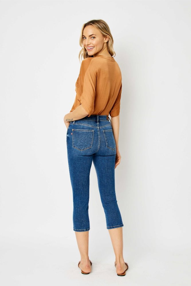 Judy Blue Mid Rise Side Slit Capri Denim 72113