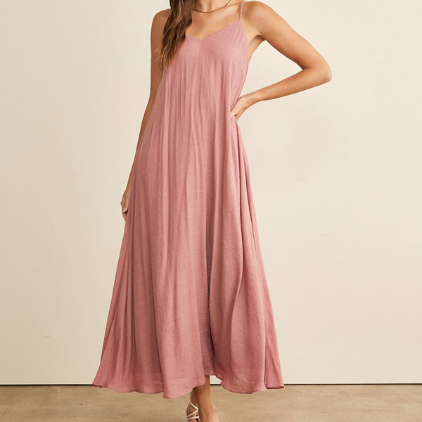 In February Flowy Classic V-neck Maxi Dress, Mauve